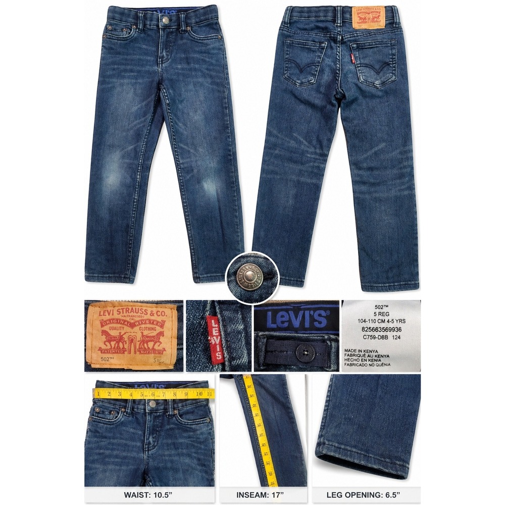 Levis 502 Jeans Boys 5 Reg Blue Straight Leg Denim Adjustable Waist